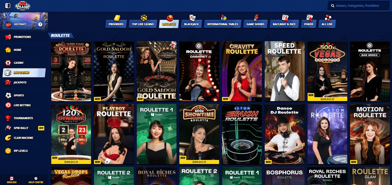 Play roulette online at BigClash casino in Canada